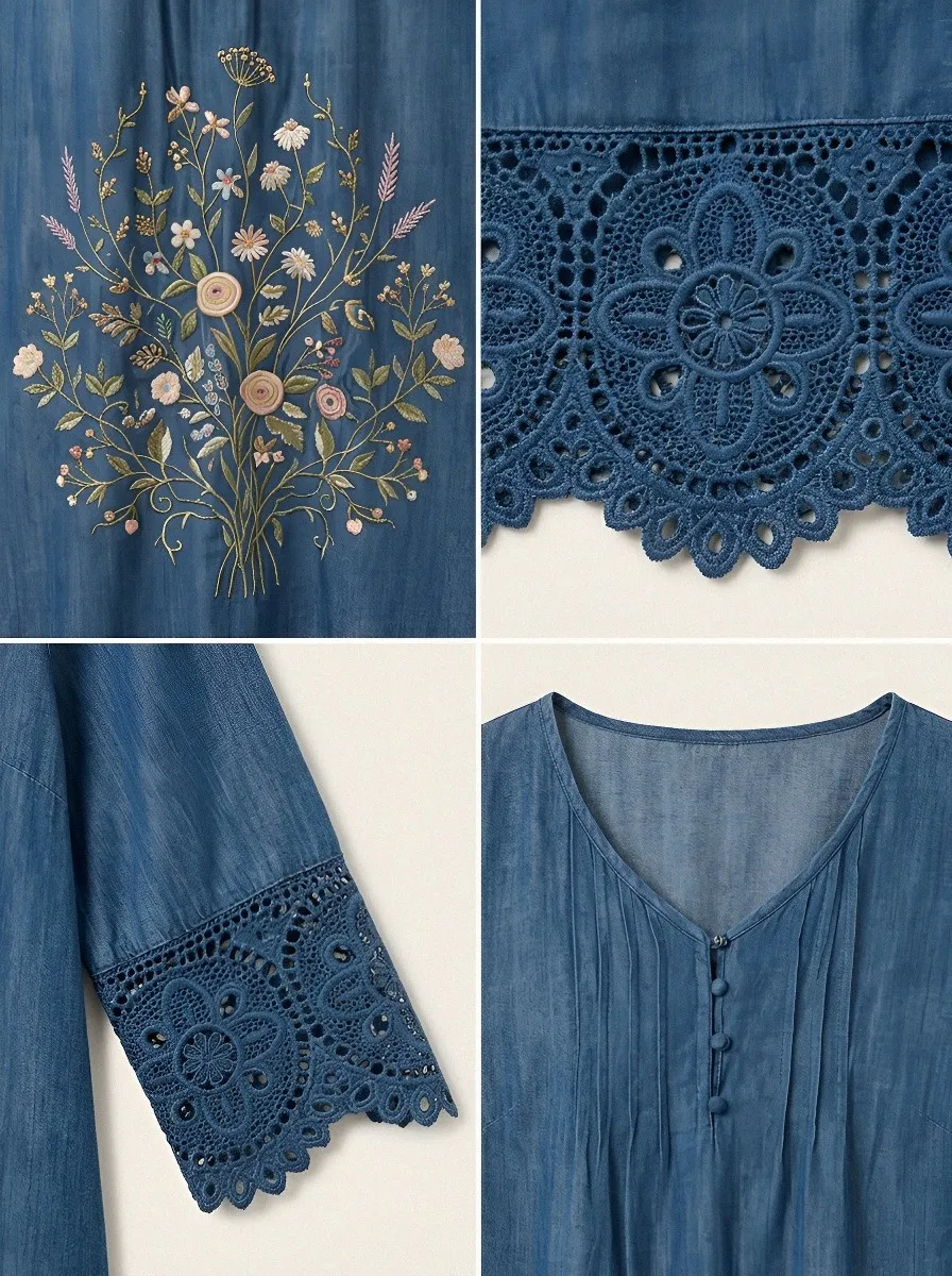 Women's Summer Vacation Floral Embroidery Lace Trim Printed Dress