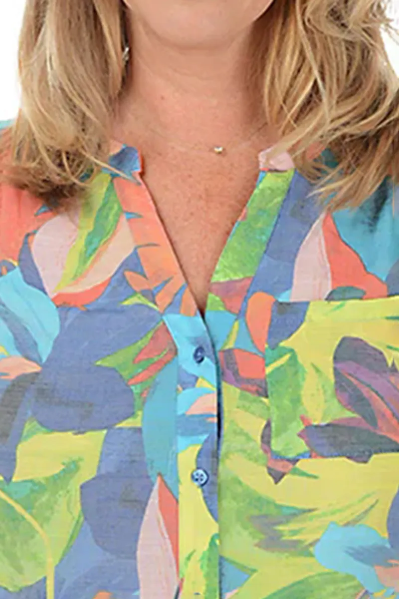 Long Roll-Tab Sleeves Blouse