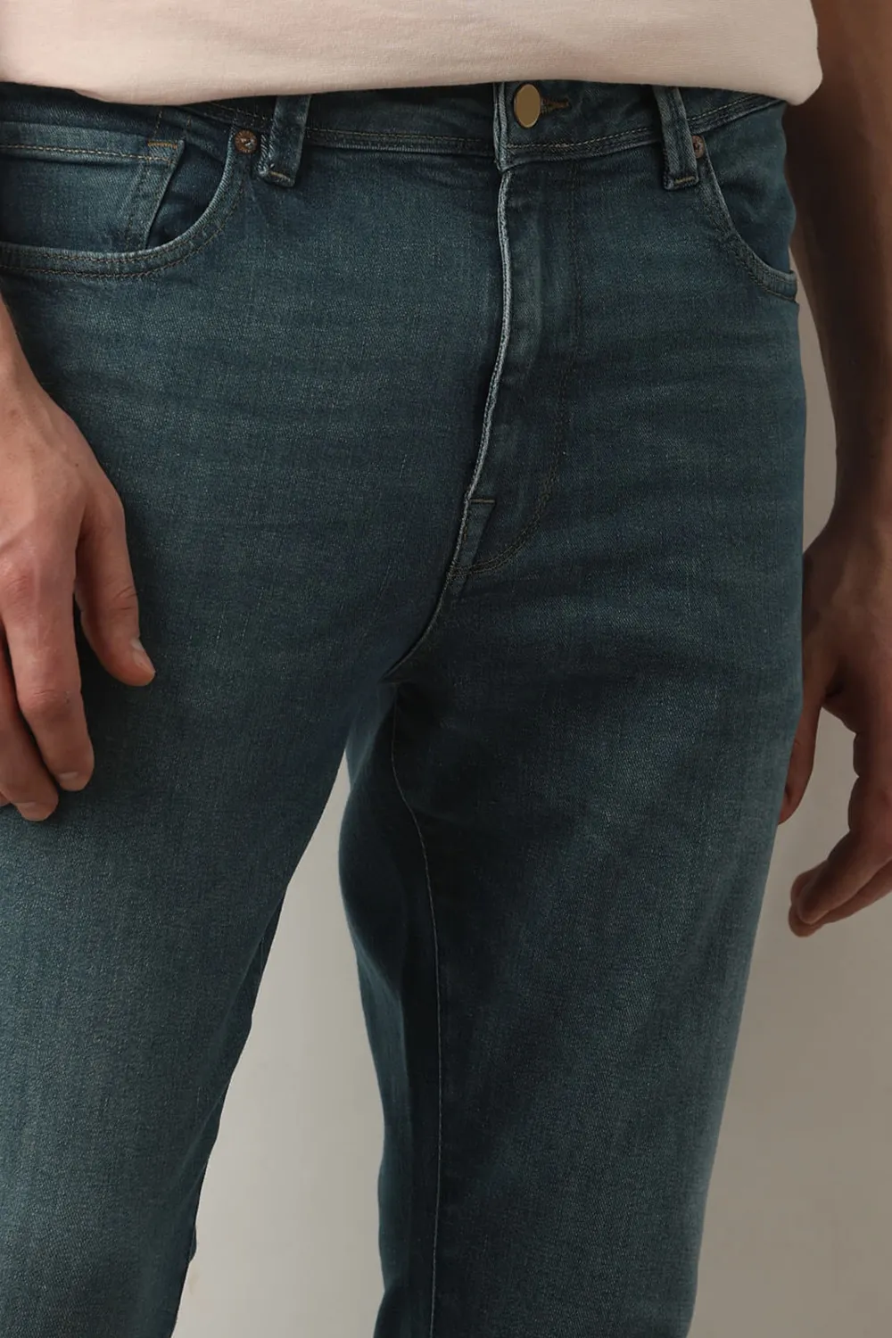 Blue Mid Rise Leon Slim Fit JEANS