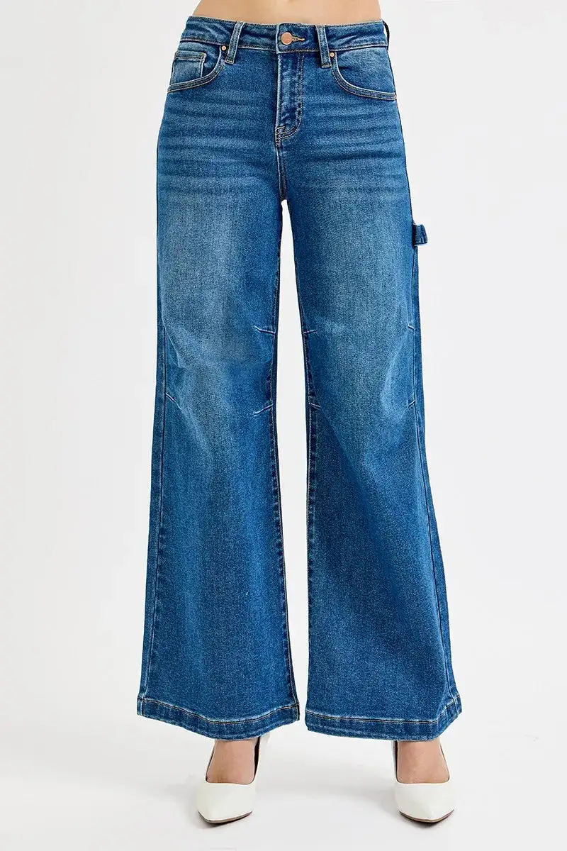 Full Size High Rise Wide Leg Patch Detailed Jeans Plus Size
