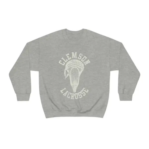 Large Print Stick Head Lacrosse Graphic Crewneck Sweatshirt