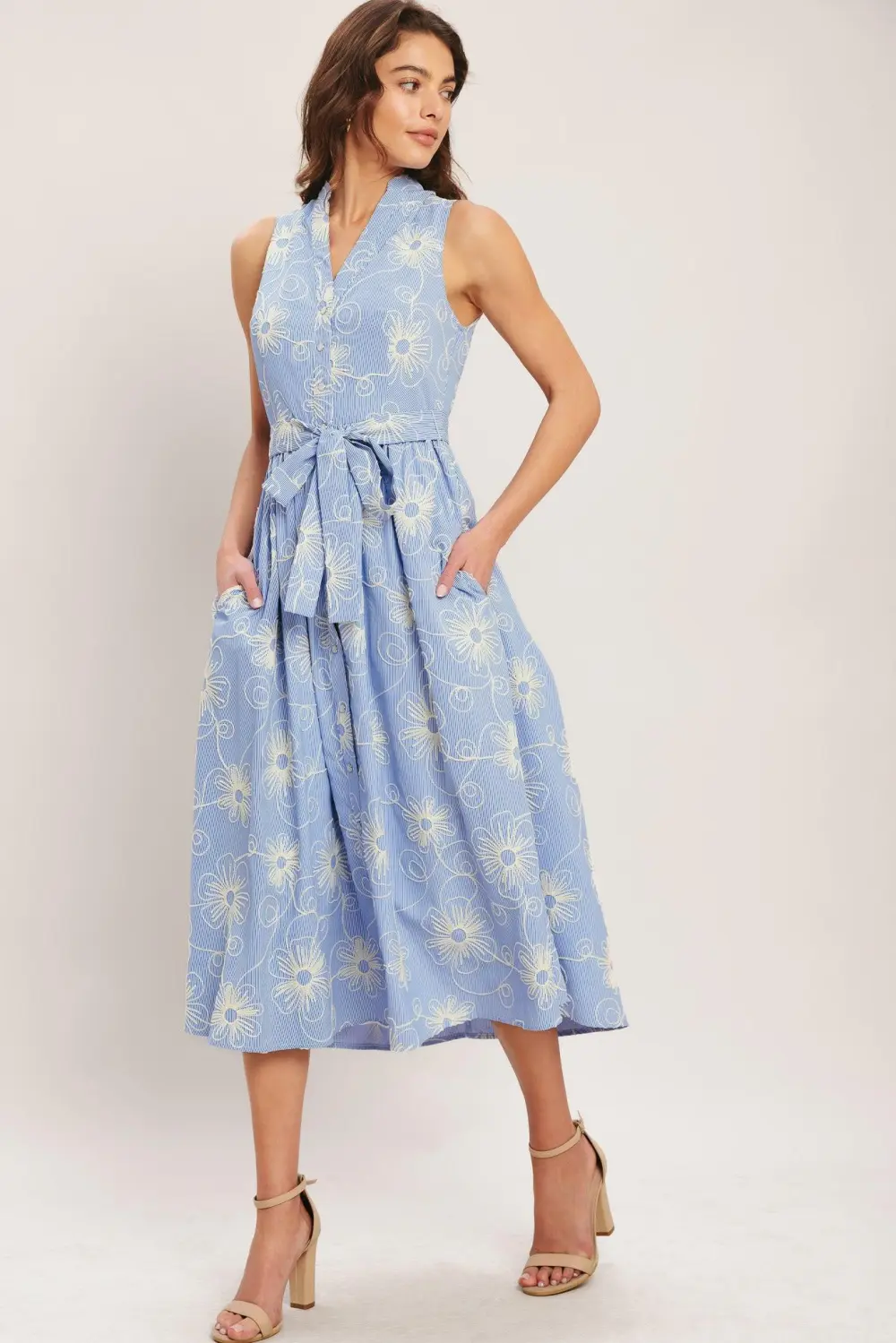 V-Neck Sleeveless Midi Dress