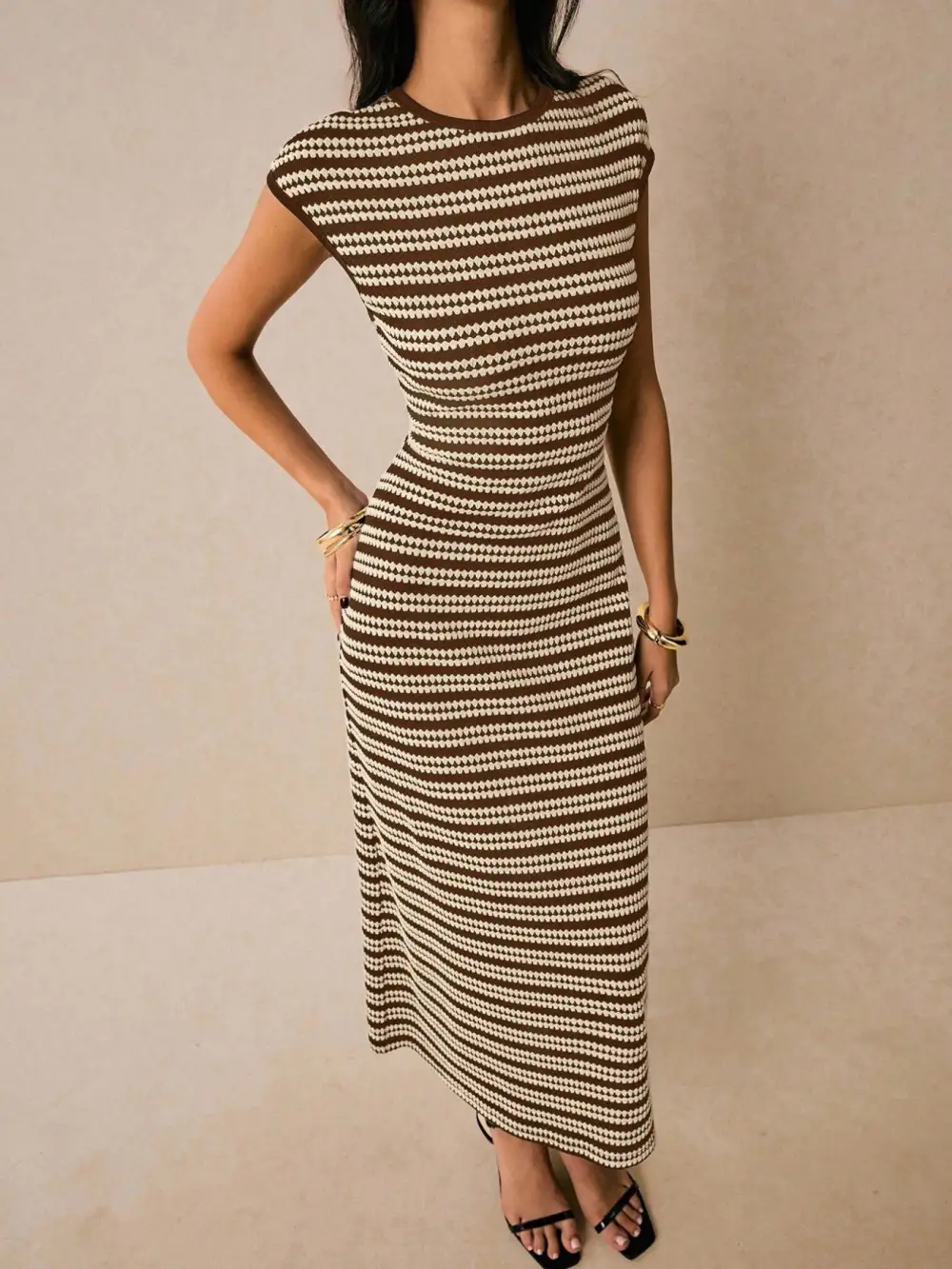 Bodycon Cotton Striped Midi Dress