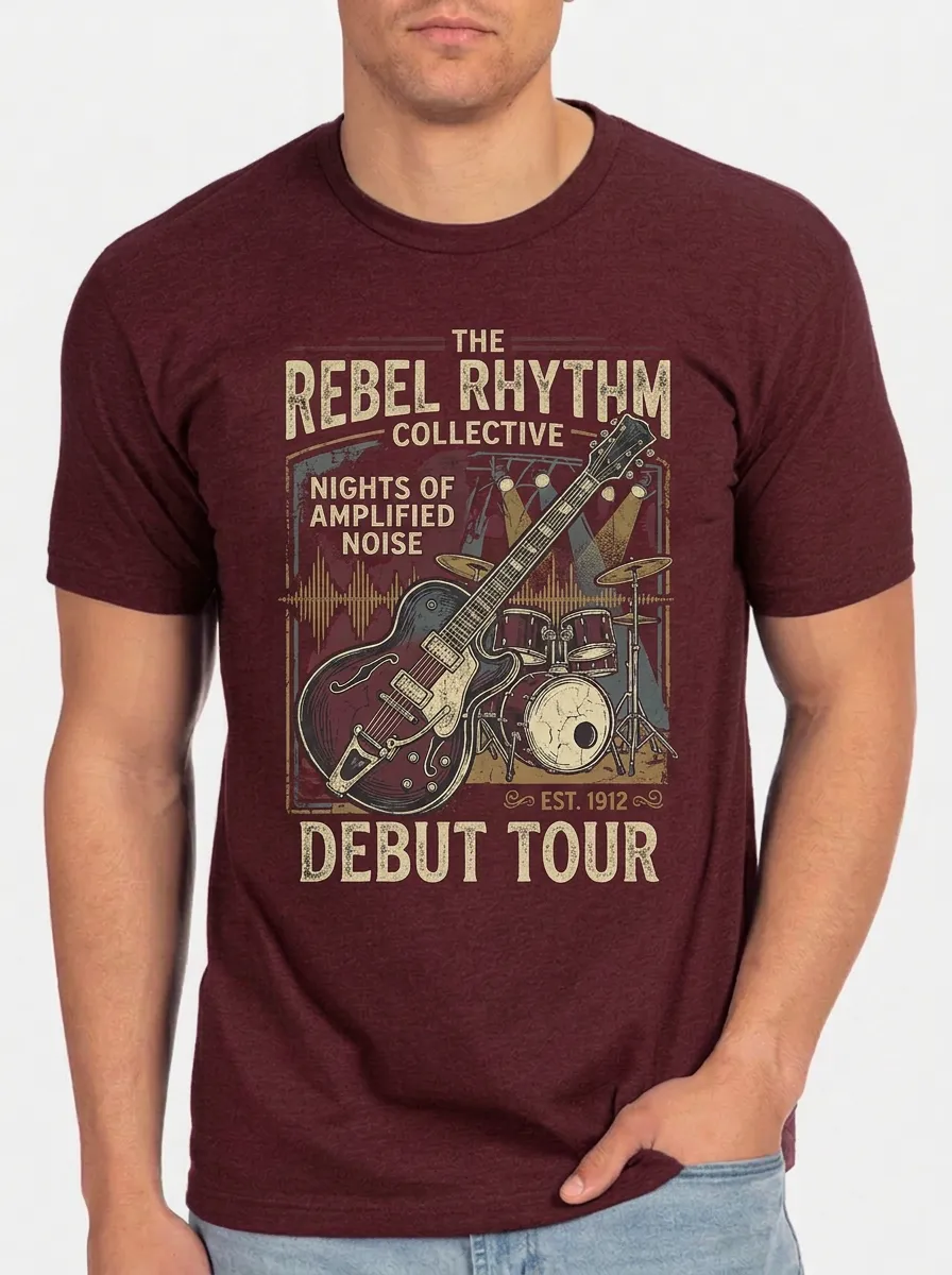 Men's Rock Band Music Lover Guitar Drum Printed T-shirt