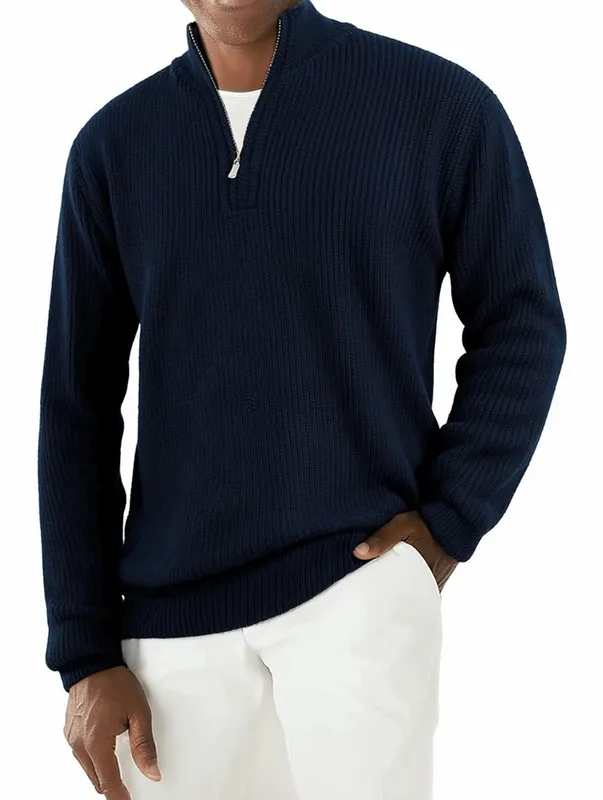 Navy Blue Zip Front Sweater