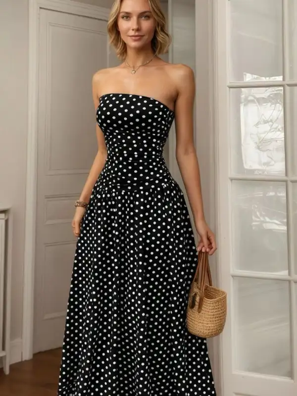 Strapless Polka-Dot Maxi Dress