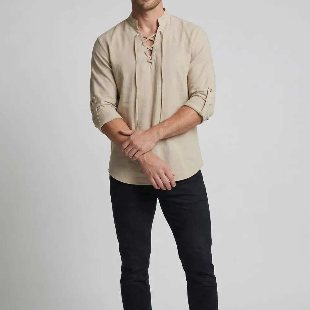 Men's Linen Shirt Lace Collar