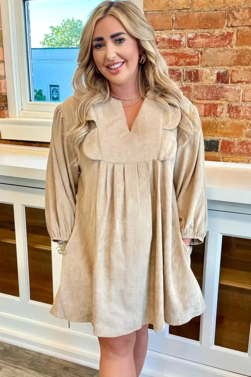 Split Neck Mini Dress
