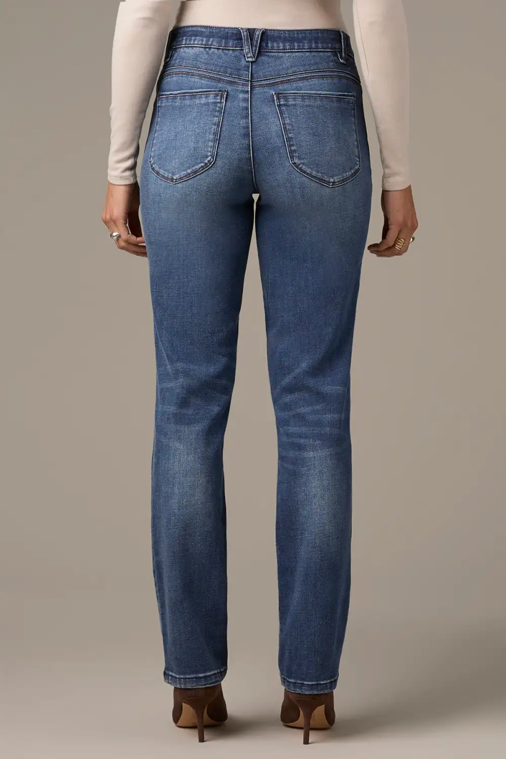 Mid Rise Straight Leg Jeans