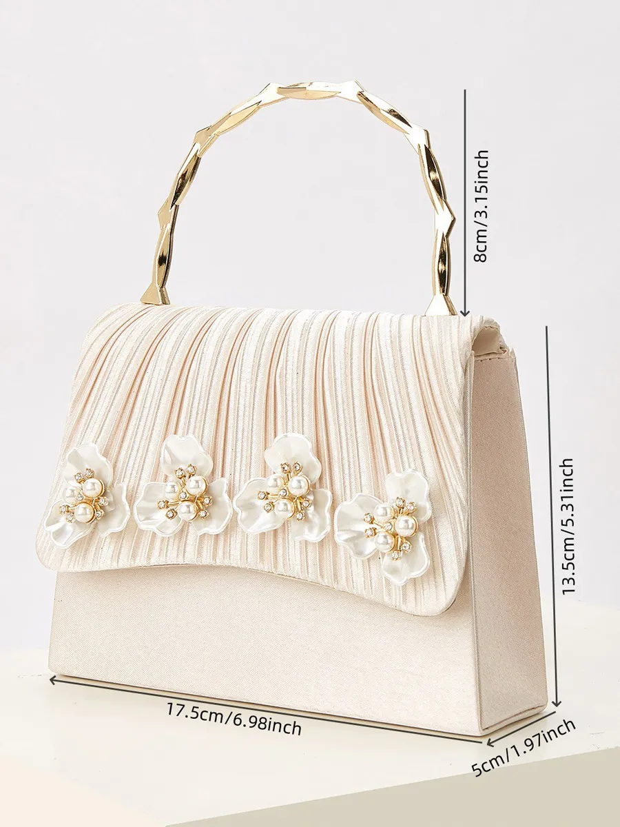 Eliza Pleated Pearl Flower Handbag
