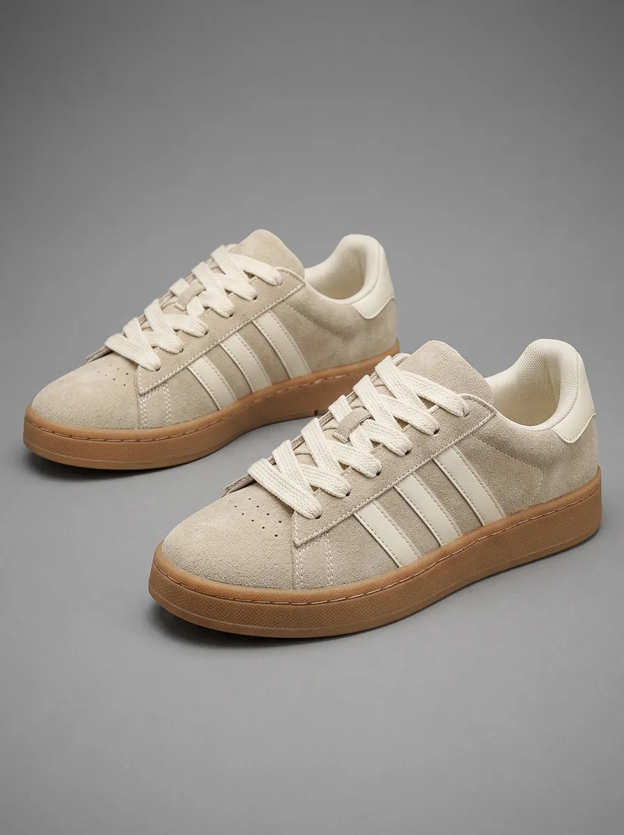 Men's Casual Beige Suede Gum Sole Lace-up Sneakers