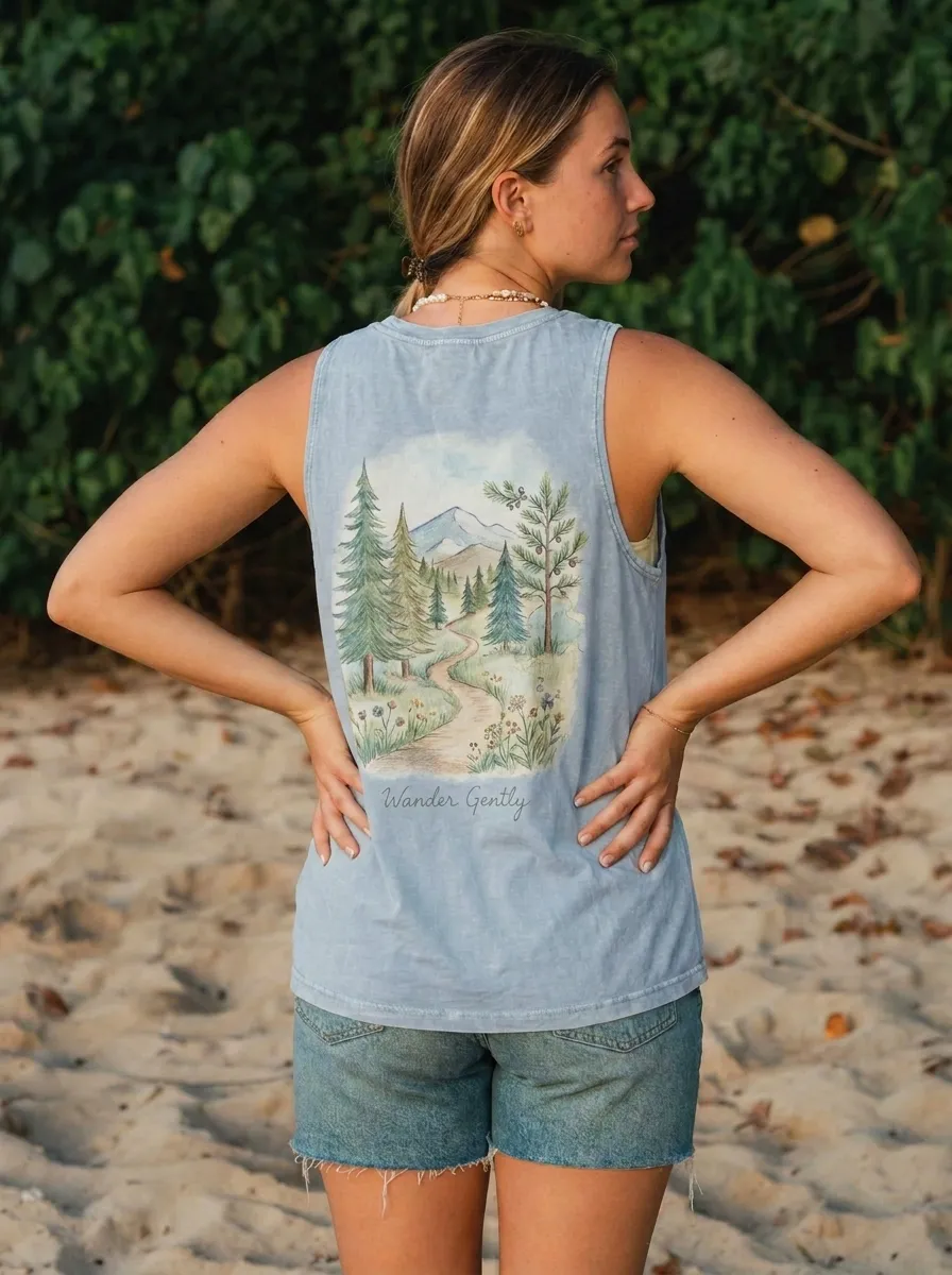 Women's Nature Lover Forest Mountain Path Printed Tank Top