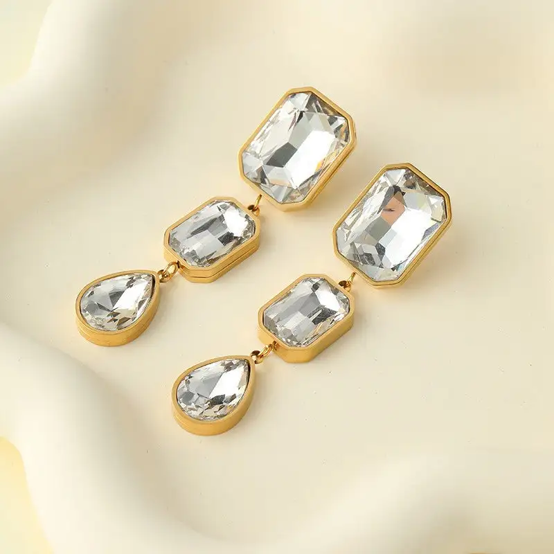 Stainless Steel Rhinestone Drop arrings