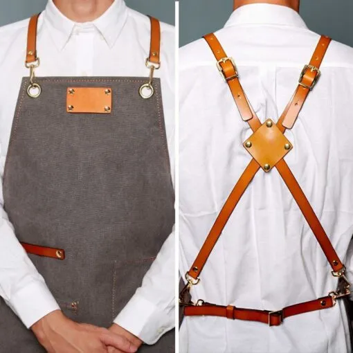 Everyday Canvas Leather Strap Crossback Kitchen Work Apron