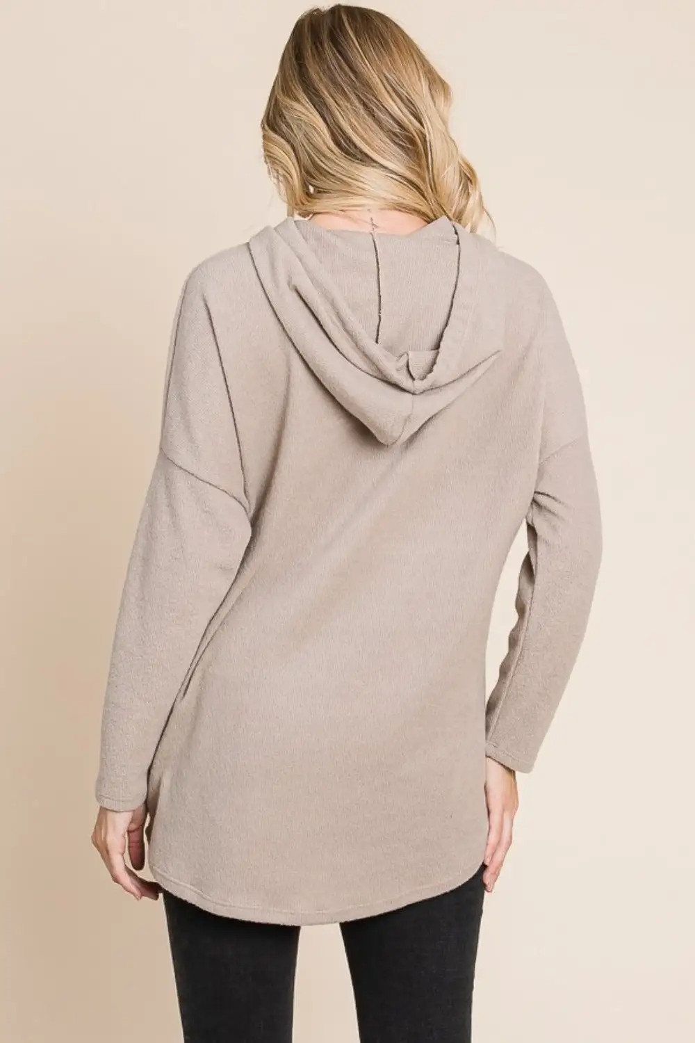 Drawstring Long-Sleeve Drop-Shoulder Knit Hoodie