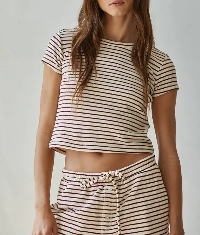 Cream Striped Cotton Blend Top