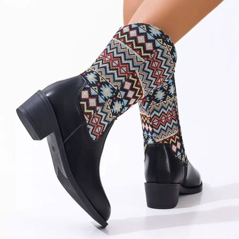 Wrap Point Toe Block Heels Boots