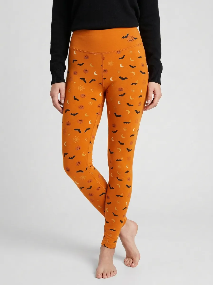 Women's Moonlit Halloween Pumpkin Bat Moon Leggings