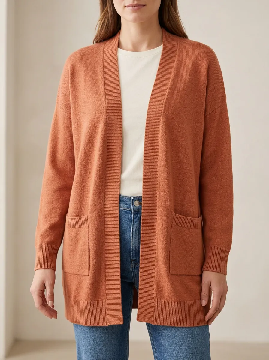 Relaxed Open-Front Knit Cardigan
