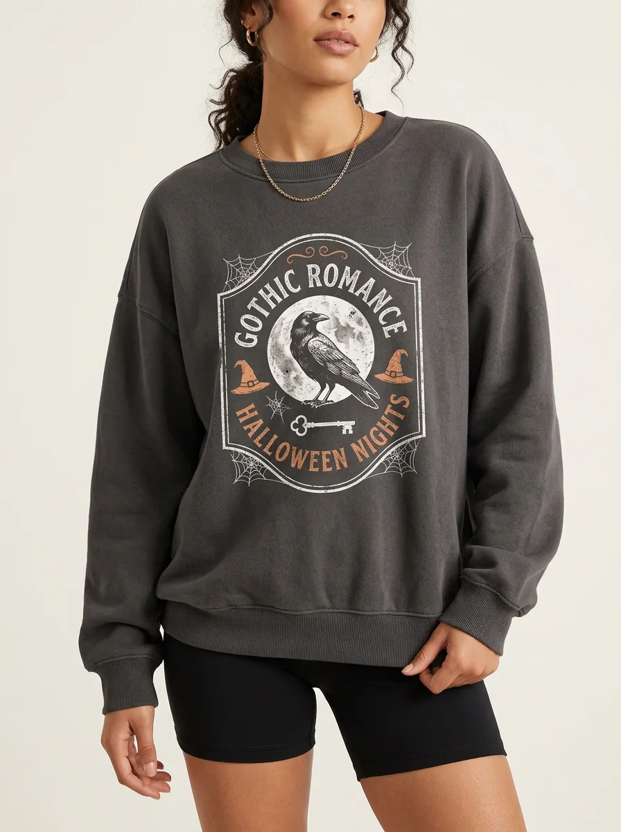 Women's Halloween Raven Moon Printed Causal Sweatshirt