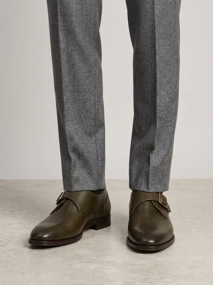 Men's Perforated Monk Strap Leather Shoes