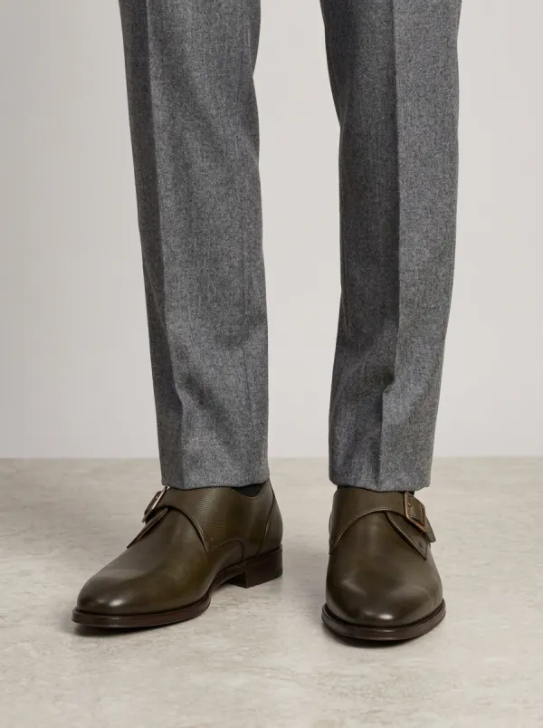 Men's Perforated Monk Strap Leather Shoes