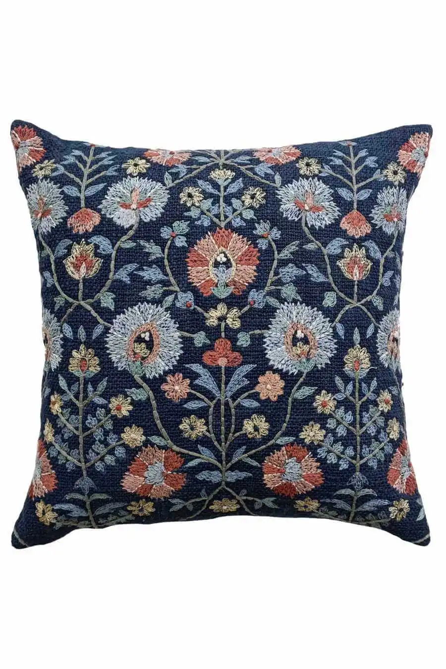Embroidered Floral Textured Cotton Decorative Cushion Cover