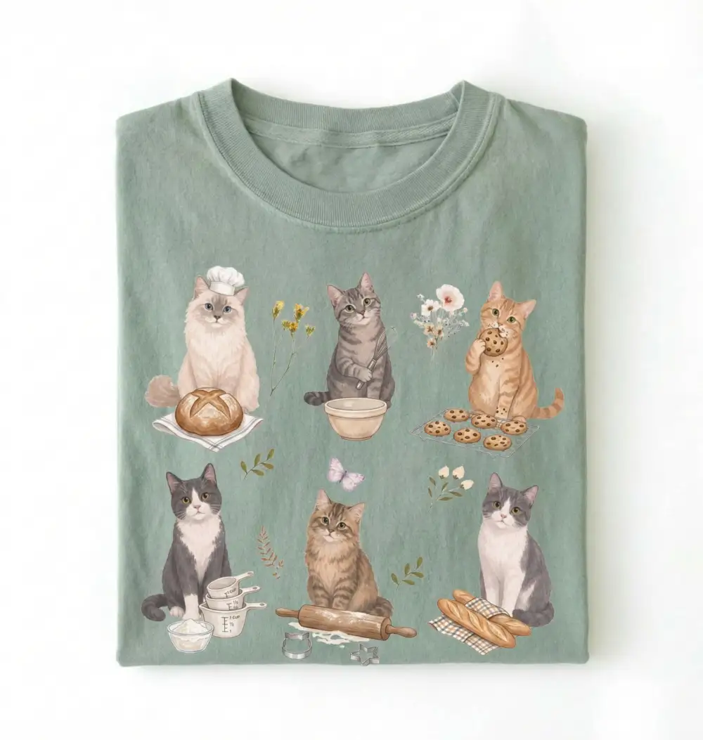 Cat Baking Graphic Cotton Tee