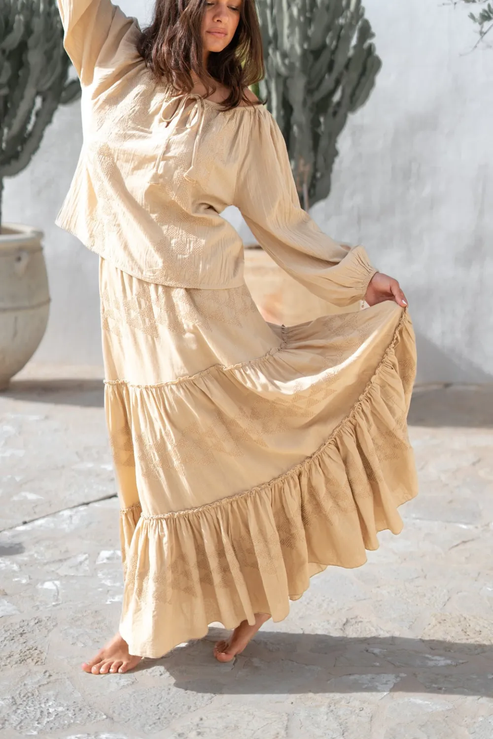 Breezy Seaside Maxi Embroidered Skirt