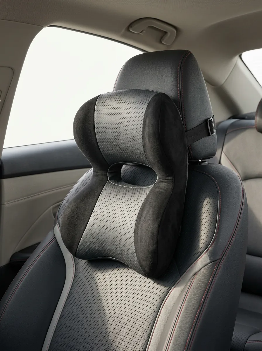 Ergonomic Perforated Leather-Texture Car Neck Support Pillow