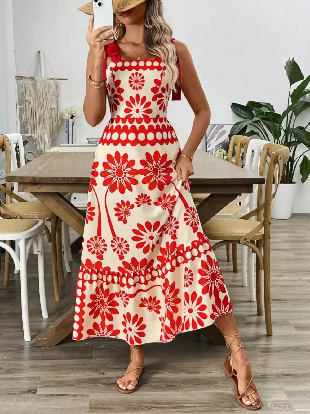 Tie-Shoulder Midi Dress