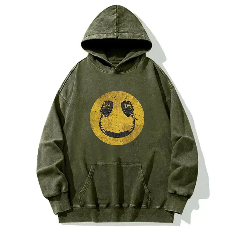Music Smiley Washed Hoodie