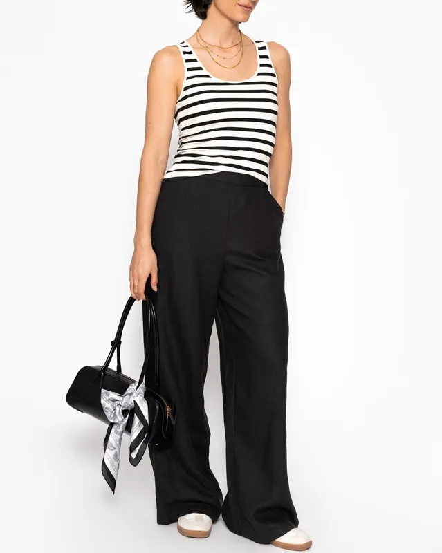 Black Linen Straight Pants