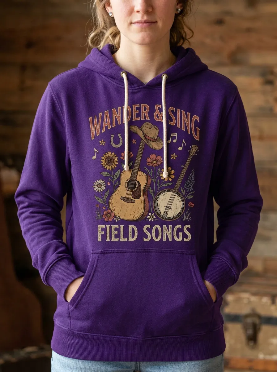 Guitar Banjo Floral Women's Country Music Printed Hoodie