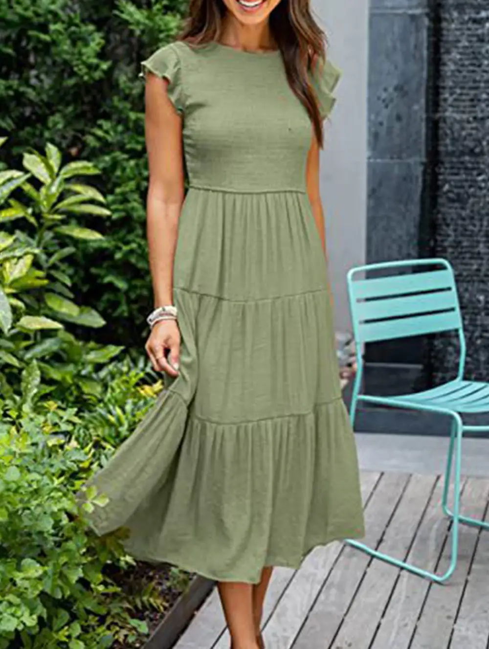 Flutter Sleeve Tiered Mini Dress