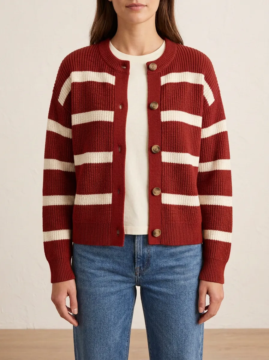 Everyday Striped Rugby Striped Knit Cardigan