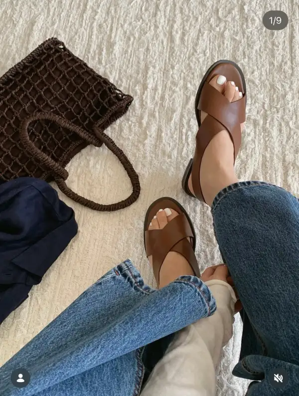 Calf Leather Cross Strap Classy Heeled Sandals