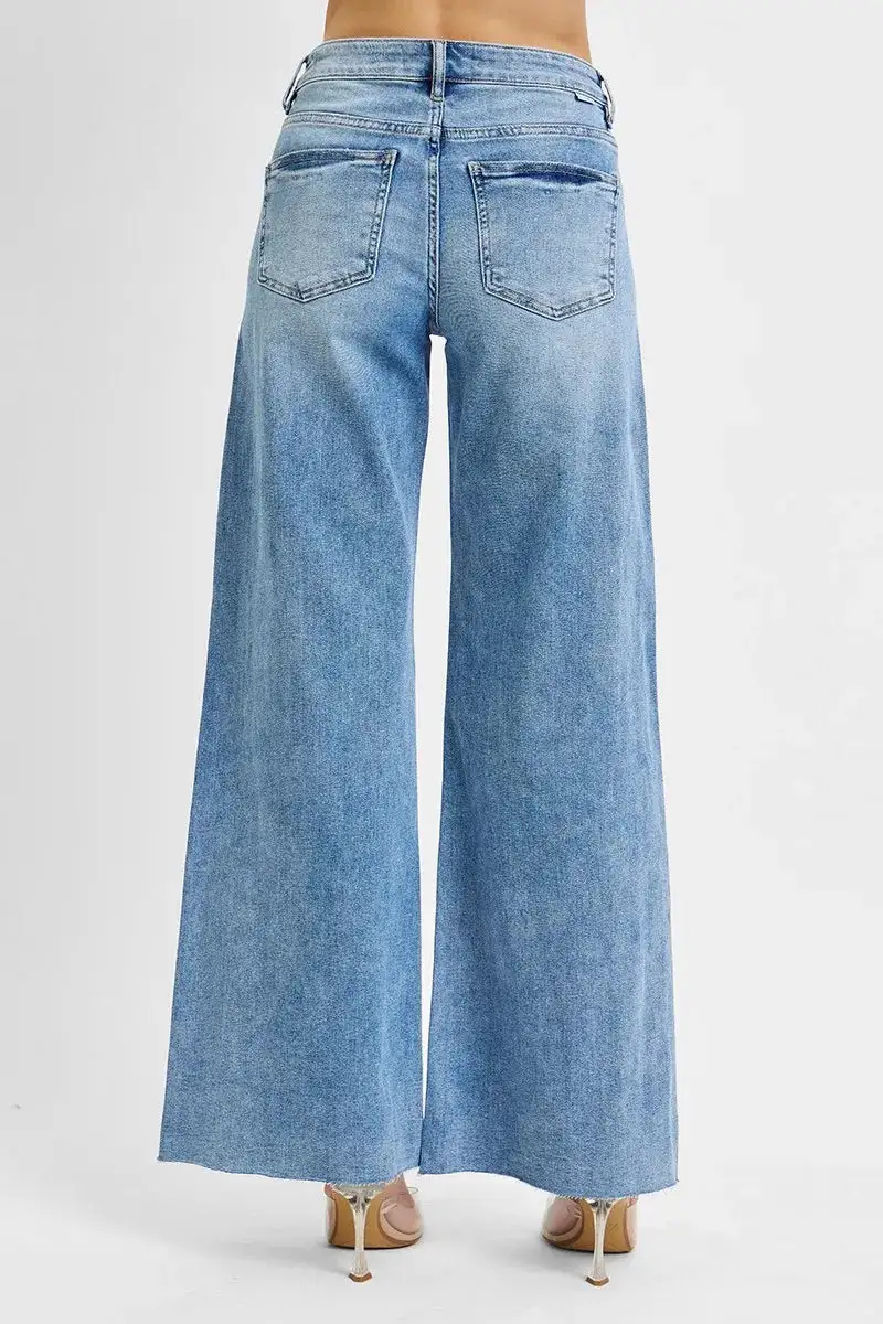 Full Size Tummy Control High Rise Ankle Palazzo Jeans Plus Size