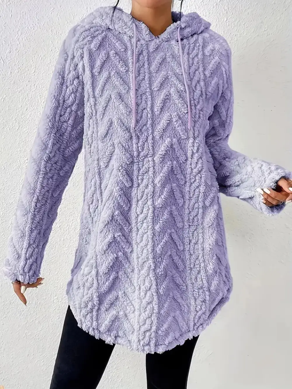 Drawstring Textured Fleece Hoodie