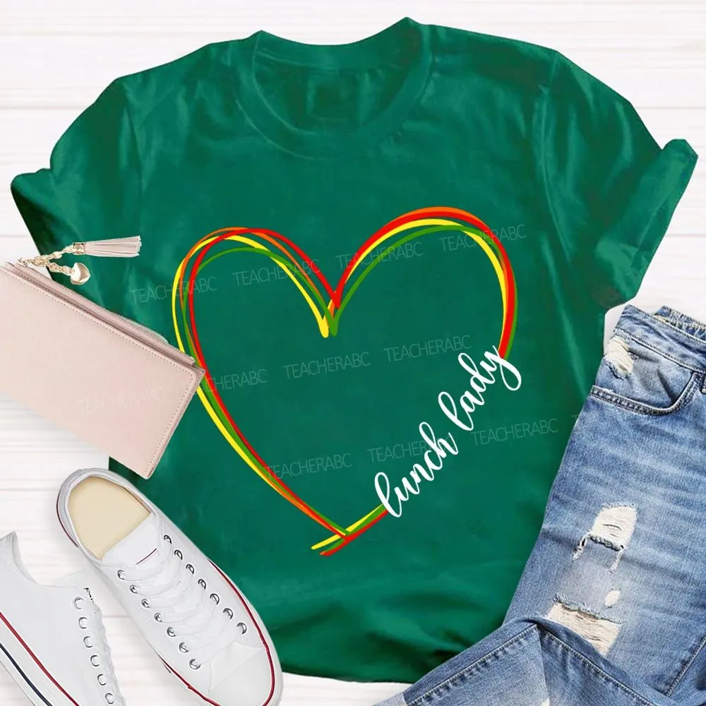 Lunch Lady Colorful Heart-Shaped Print T-Shirt
