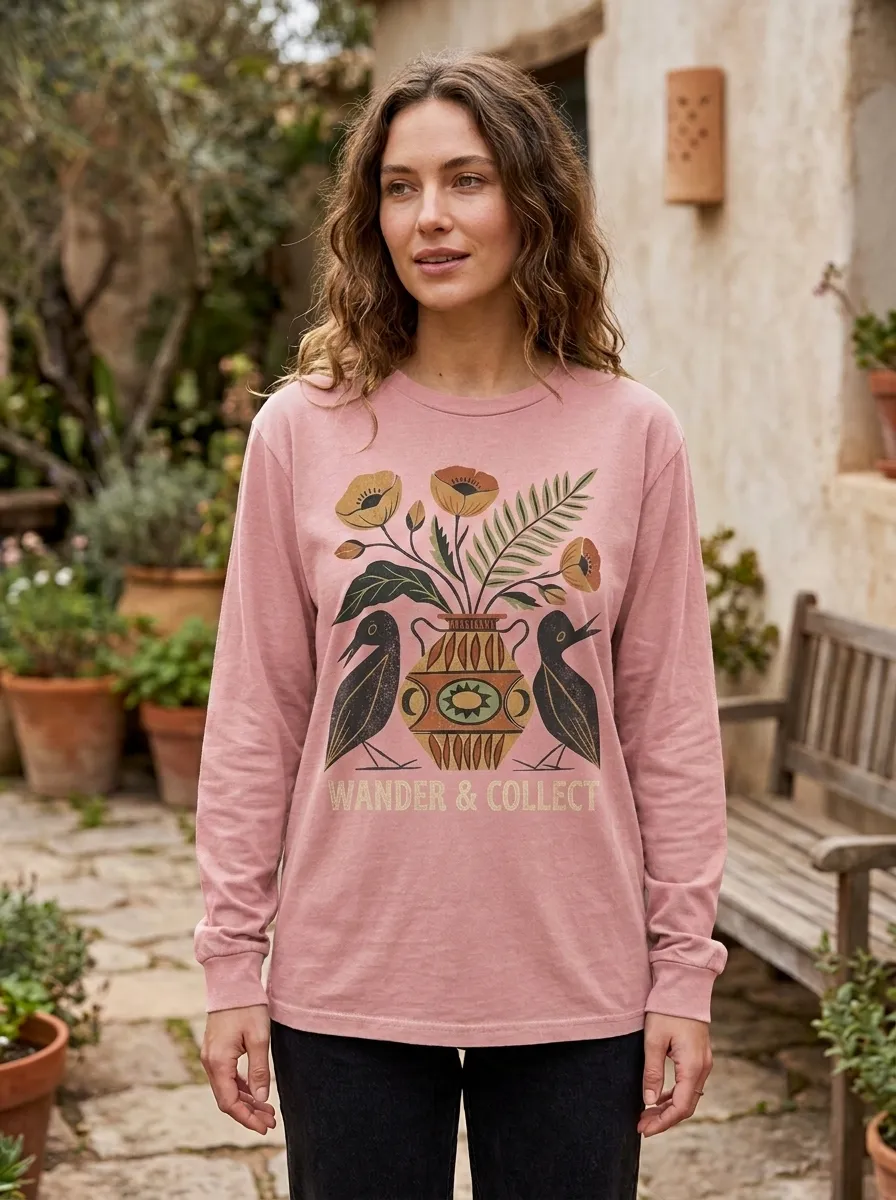 Women's Nature Lover Wander & Collect Floral Vase Printed Long Sleeve T-shirt
