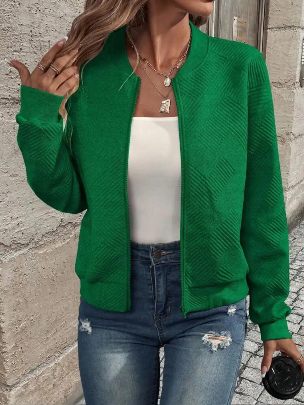 Refined Zip-Up Textured Jacket