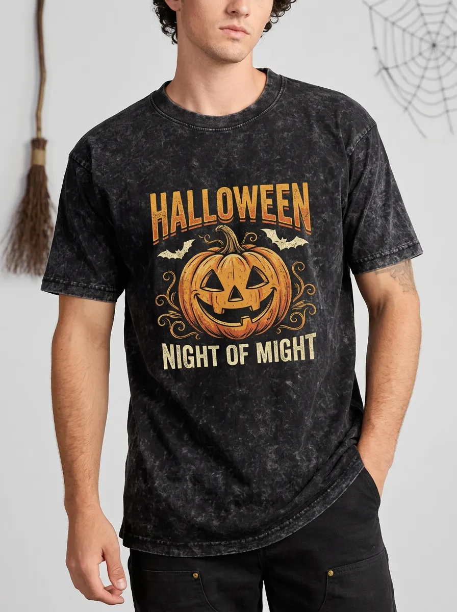 Men's Halloween Pumpkin Night of Might Graphic Printed T-shirt