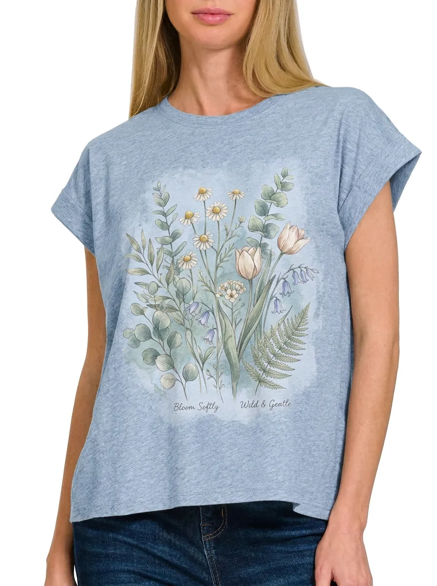 Women's Botanical Nature Lover Wildflower Printed T-shirt