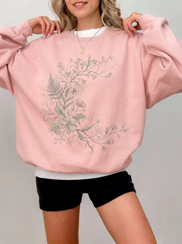 Women's Botanical Floral Wreath Printed Sweatshirt