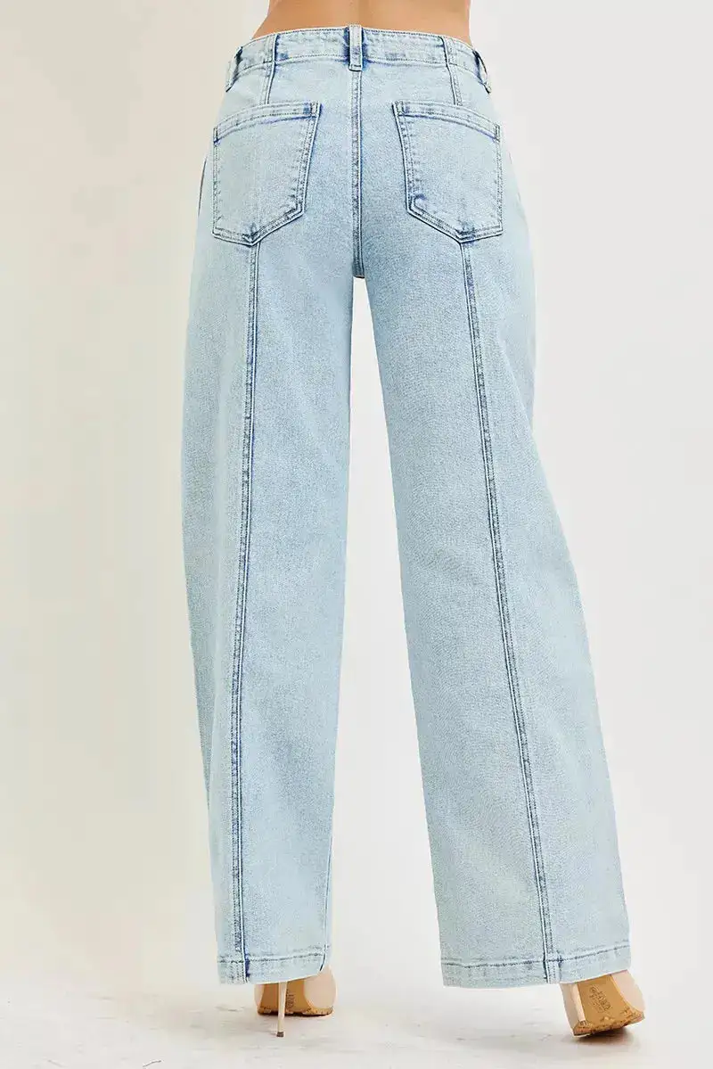 Wide Leg Pocketed Denim Jeans