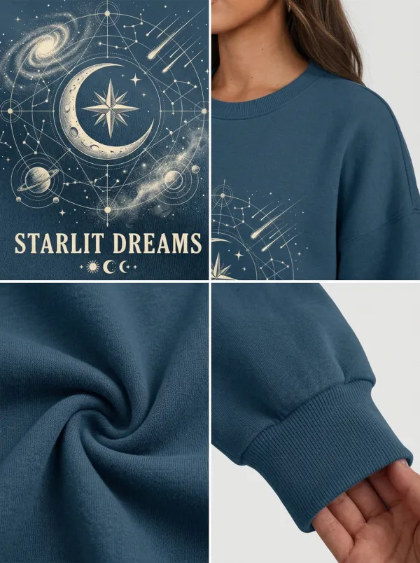 Women's Celestial Starlit Dreams Galaxy Moon Printed T-shirt