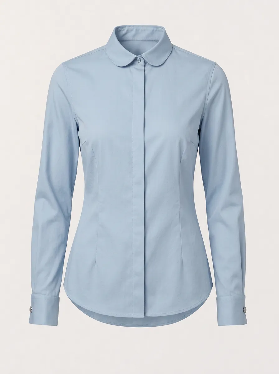 Women's Light Blue Peter Pan Collar Long Sleeve Button-up Shirt