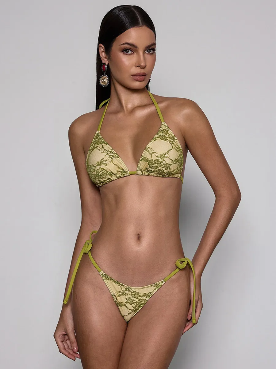 Nayeli Lace Ruffle Bikini Three Piece Set