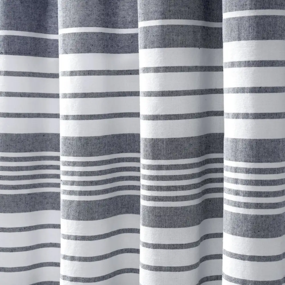 Refined Farmhouse Stripe Cotton Rod Pocket Tassel Curtain Panel Set